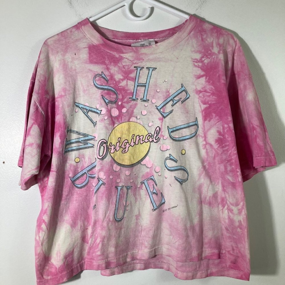 Womens‎ Vintage 1987 Zoo Crew Original Washed Blues Tie Dye Crop Tee Pink L Hole